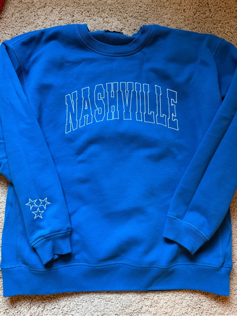 Ash Blue Nashville Crewneck Sweatshirt with Star Sleeve Detail